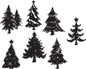 A set of Christmas trees. Hand drawn vector illustration
