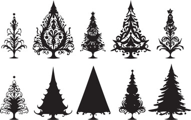A set of Christmas trees. Hand drawn vector illustration