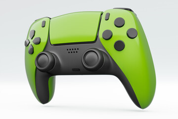 Realistic green video game joystick or gamepad on white background