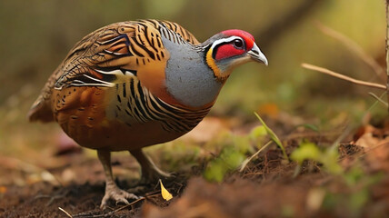 A colorful partridge standing in jangle