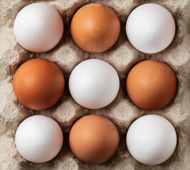 Carton of fresh brown and white eggs - 712739330