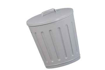 3D open gray trash floating icon isolated on pink pastel background, environment concept, waste. minimal cartoon.3D Rendering. Banner, a place for text, copy space.