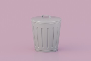 3D open gray trash floating icon isolated on pink pastel background, environment concept, waste. minimal cartoon.3D Rendering. Banner, a place for text, copy space.