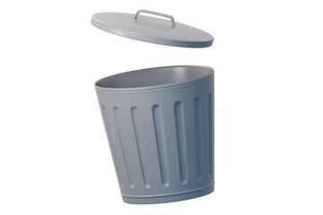 3D open gray trash floating icon isolated on pink pastel background, environment concept, waste. minimal cartoon.3D Rendering. Banner, a place for text, copy space.