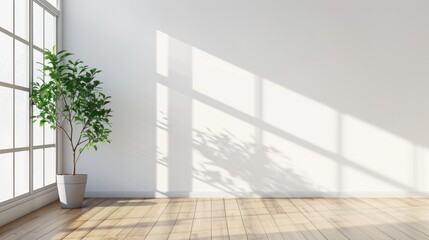 Obraz premium empty white room with a wooden floor and a potted plant generative ai