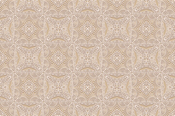 Embossed beige background, tribal cover design. Handmade, boho, doodle, zentagle. Geometric ethnic decorative 3D pattern. Ornaments, arabesques of the East, Asia, India, Mexico, Aztec, Peru.