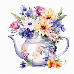 water color bouquet of flowers in a yea pot clip art 