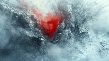 Painting of Red Heart in Cloud Filled