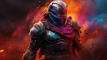 The Spartan gladiator helmet is damaged by endless battles, Generate AI