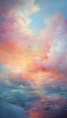 Spectral Clouds. Escape to Reality series. Arrangement of surreal sunset sunrise colors and textures on the subject of landscape painting , Generate AI - obrazy, fototapety, plakaty