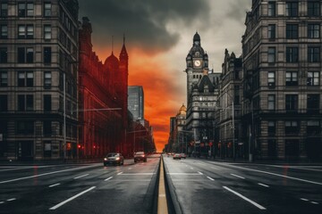 Fototapeta na wymiar new york city street in sunset