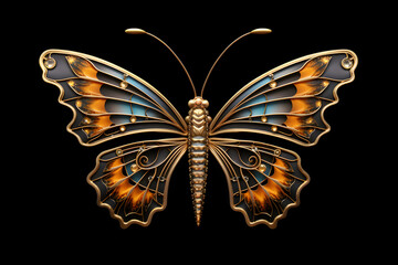 Beautiful butterfly brooch on black background - obrazy, fototapety, plakaty