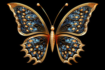 Beautiful butterfly brooch on black background - obrazy, fototapety, plakaty