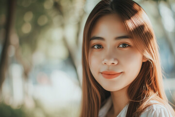 Fototapeta premium young woman with long hair posing for a picture