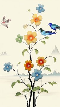colorful flowers and birds painting