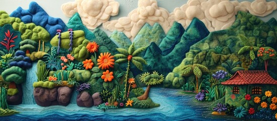 A felt picture is crafted by a girl.