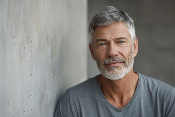 male older man and grey hair wearing a grey shirt - obrazy, fototapety, plakaty