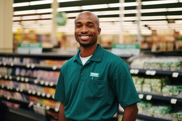 Fototapeta premium Portrait of a smiling African-American grocery store employee