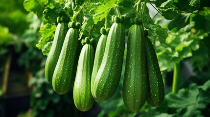 Abundant and colorful zucchini harvest growing on an open plantation on a bright summer day.
