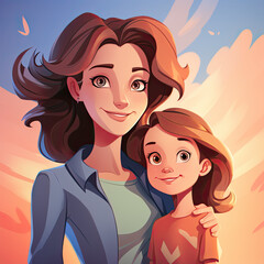 cute mothers day , child mother illustrations , pure love with beautiful background