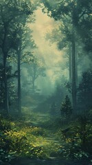 Fototapeta premium Serene Forest Path Painting Leading Through