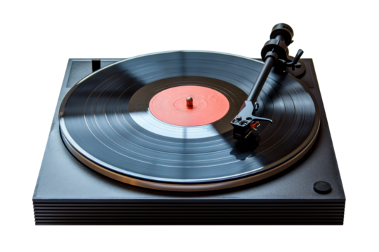 Classic Vinyl Player with Record on Transparent