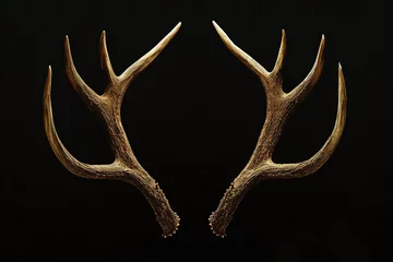 Fototapeten Deer antlers on a black background, hunting trophy © Olga