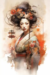 Decorative Geisha - watercolor art