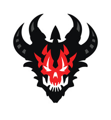 Demon skull with horns. Vector. Silhouette of a toothy devil with horns. Hero mascot for comics or sports game. Picture for T-shirt design. Gothic modern style.