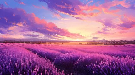 Lavender Field at Sunset with Dramatic Sky