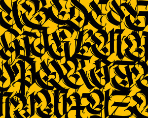 Pattern of Latin letters. Vector. English alphabet. Medieval european style ornament. European alphabet 9-16 century. Ramano-Germanic letters. Beautiful composition and pattern for design.