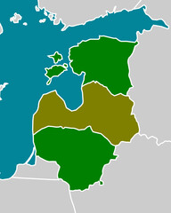 Map of the Baltic States In Three Shades of Green
