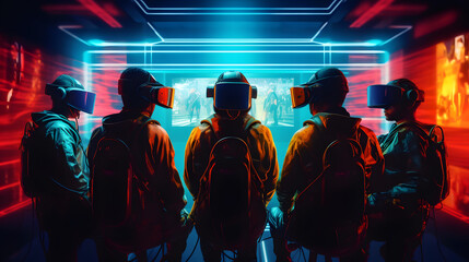 group of people in vr glasses and uniform, generative ai - 712746562