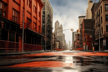 new york city street in sunset - obrazy, fototapety, plakaty