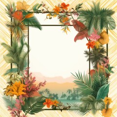 Fototapeta na wymiar Beautiful tropical leaves gate frame cartoon drawing images