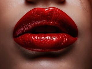 Obraz premium lip makeup - red lipstick. lips close up