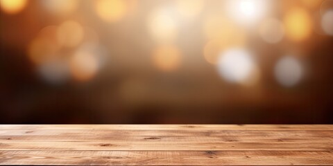 Empty wooden table with blurred background - perfect for displaying or montaging products.