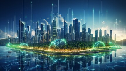 Fototapeta na wymiar Sprawling green community with digital smart city infrastructure and rapid data network
