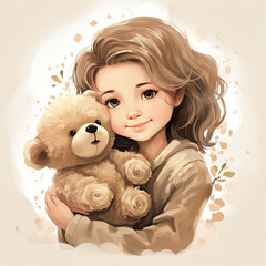 cute girl hugging baby bear toy , cuddles , love 