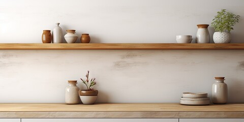 Template for showcasing products with a blurred background in a kitchen interior.