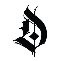 Letter D, in the Gothic style. Vector. Alphabet. Calligraphy and lettering. Medieval Latin letter. Logo for the company. Monogram. Elegant font for tattoo.