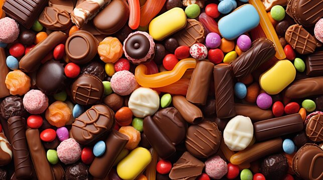 Captivating arrangement of mouthwatering chocolate candies, perfect for confectionery concepts.