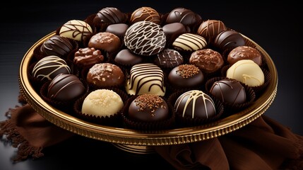 Mouthwatering assortment of delicious chocolate candies in captivating top view arrangement