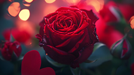 Vibrant floribunda rose petals bask in the warm valentine's day light, inviting us to get lost in the romantic beauty of the garden - obrazy, fototapety, plakaty