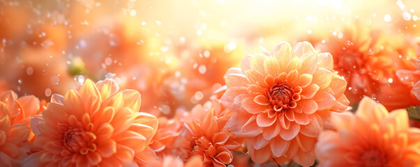 A Stunning Bokeh Background of Light Orange Peach Fuzz Colored Dahlias, Perfect for Valentine's Day or Mother's Day