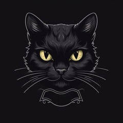 Black cat animal head with yellow eyes black background