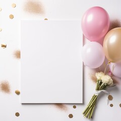 Naklejka na ściany i meble Blank white balloon plain birthday invite mockup design image