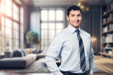 Happy proud professional businessman wearing suit