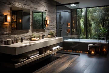 Bathroom with smooth surfaces and minimal design details, embodying a sense of streamlined elegance