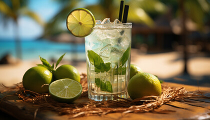 Refreshing mojito cocktail with lime, lemon, and mint leaf generated by AI